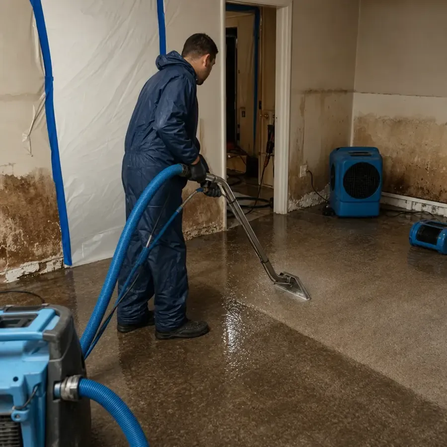 A restoration technician extracting water in a water damaged Santee, CA home